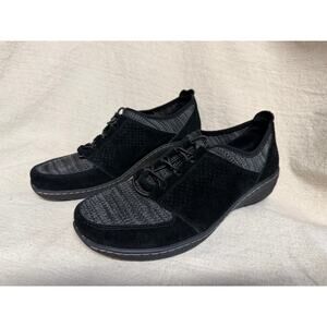 Aetrex Womens Black Leather Comfort Shoes Lace Up Walking Size 9 Wide Orthotic